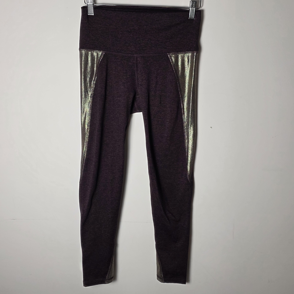 Aerie Chill Play Move Leggings M Burgundy Metallic Side Panel High Rise Athletic